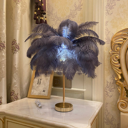 Feather Lamp For Wedding Bedroom Decoration LED Desk Lamp With Feathers USB Power/Rechargeable