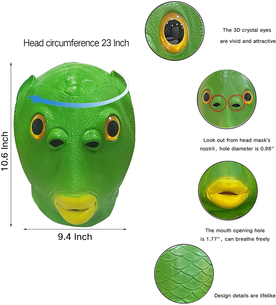 Green Funny Fish Head Masks at $29.97 from Truemartin