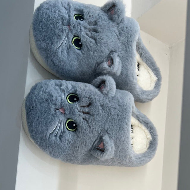 Unisex New Cotton Slippers Cute Cat face Fluffy Fur Slippers at $29.99 from Truemartin