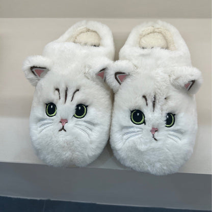 Unisex New Cotton Slippers Cute Cat face Fluffy Fur Slippers at $29.99 from Truemartin