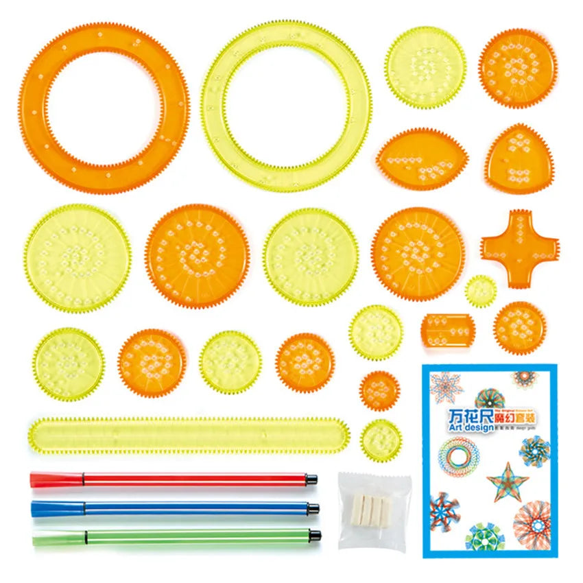 27Pcs Spirograph Drawing Set Interlocking Gears Wheels at $19.97 only from Truemartin