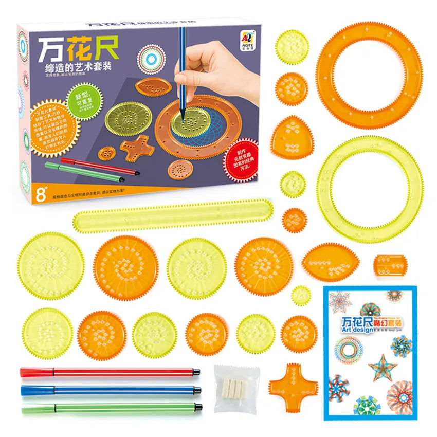 27Pcs Spirograph Drawing Set Interlocking Gears Wheels at $19.97 only from Truemartin