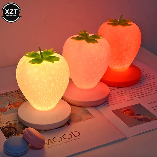 LED Strawberry Lamp for Bedroom Silicon Touch-Sensor USB Rechargeable at $24.97 only from Truemartin