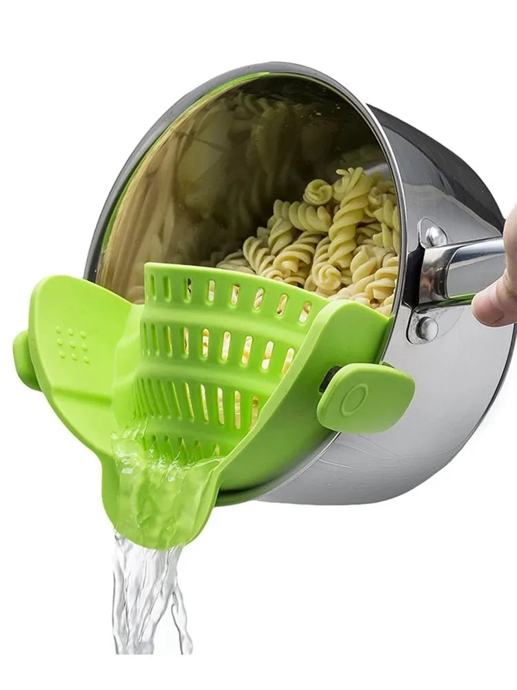 Universal Silicone Clip on Pan Pot Strainer Anti Spill Pasta Pot Strainer Food Grade Fruit Colander for Pasta Fruit Vegetable