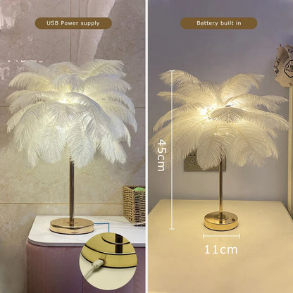 Feather Lamp For Wedding Bedroom Decoration LED Desk Lamp With Feathers USB Power/Rechargeable