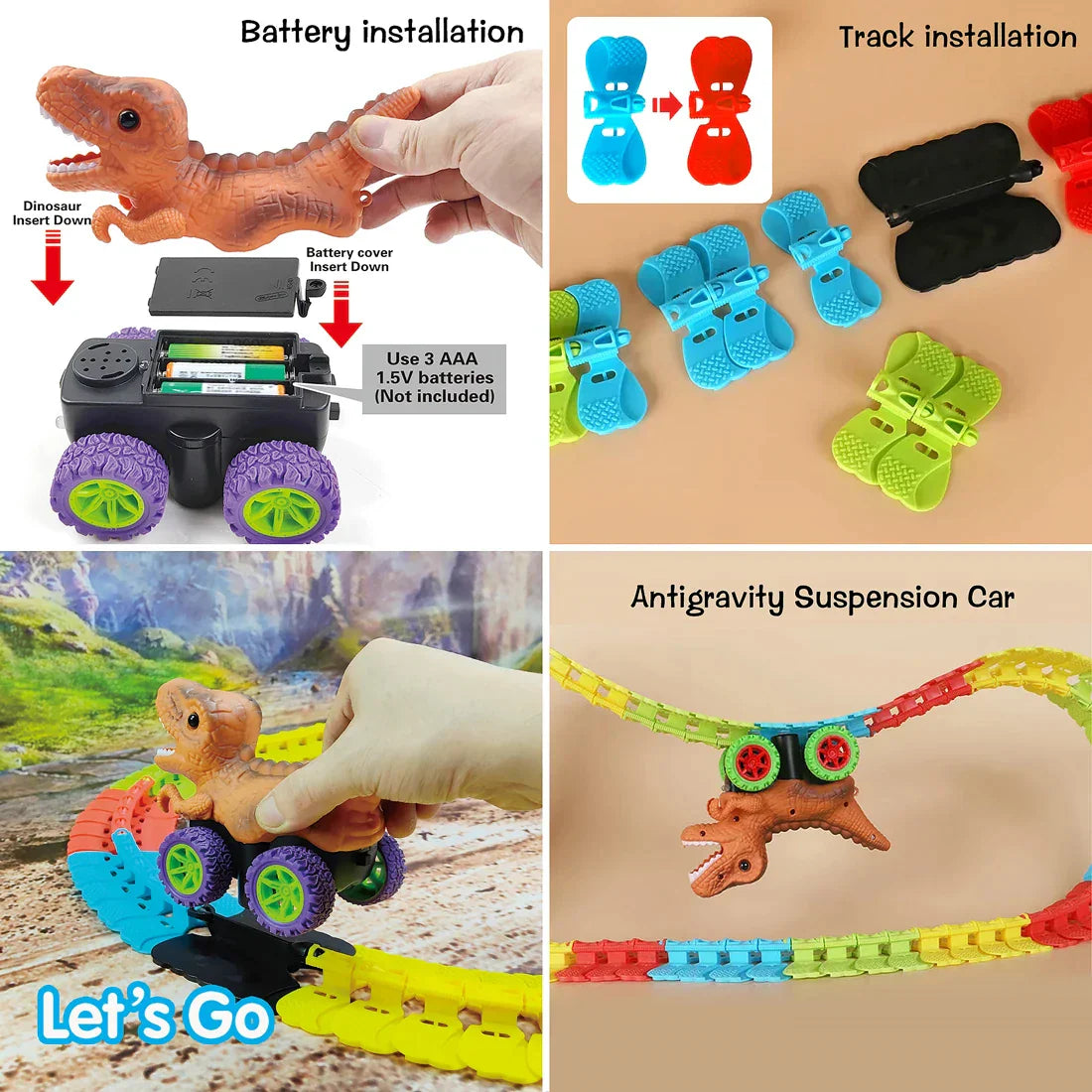 Climbing Anti Gravity Rail Car Accessories And 46-101PCS Set World Road Race-Flexible Track Dinosaur Car Toys For Boy Best Gift