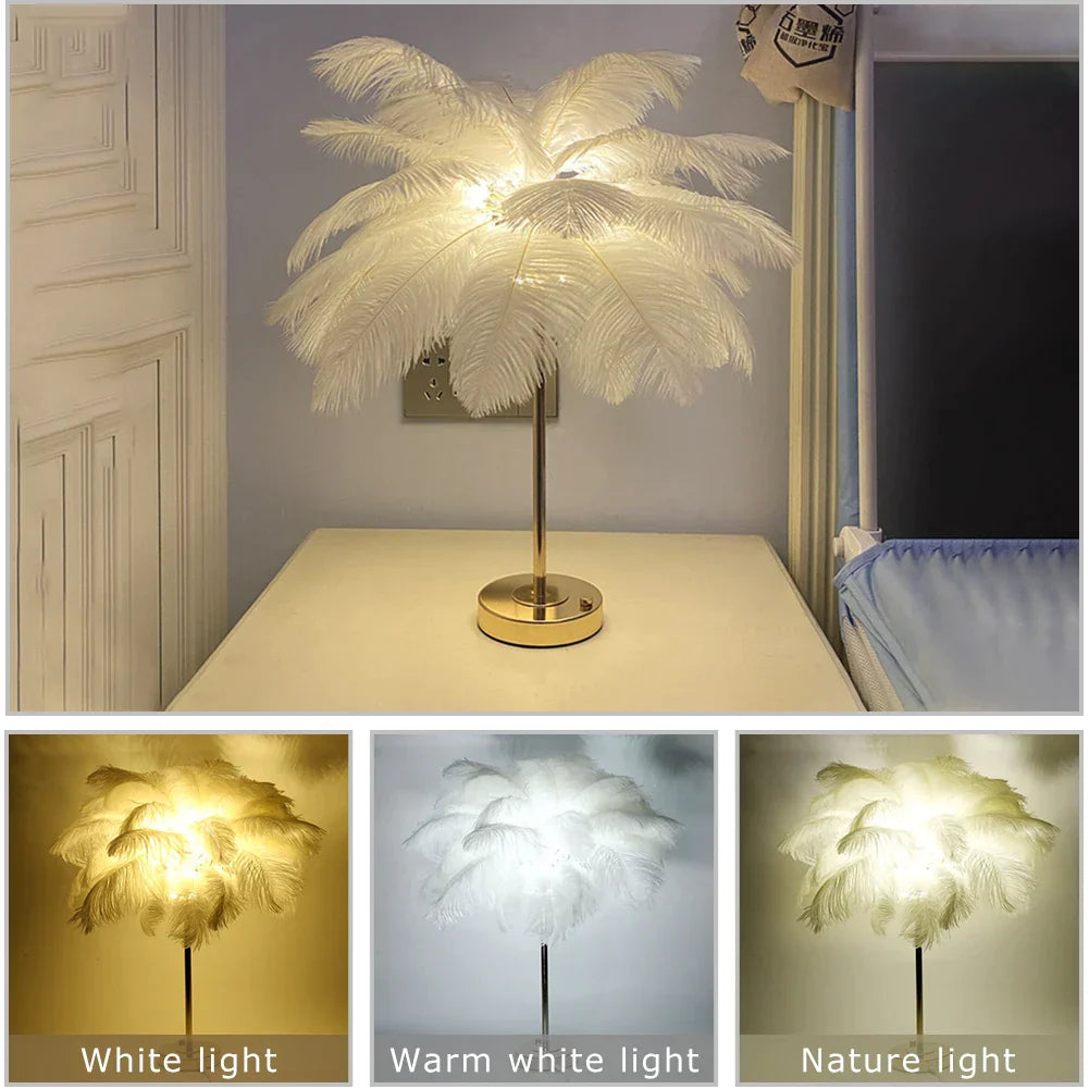 Feather Lamp For Wedding Bedroom Decoration LED Desk Lamp With Feathers USB Power/Rechargeable