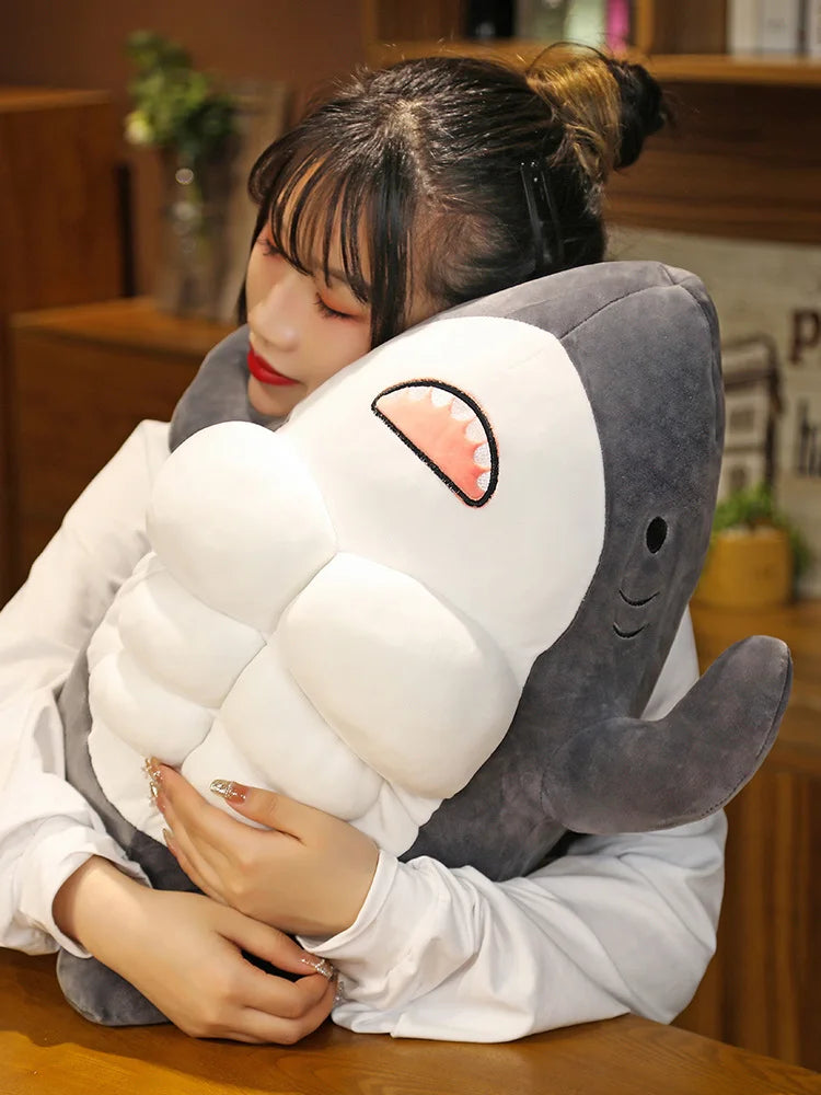 Muscle Shark Plush Toy Japanese Style Funny Shark Plushies Hug Pillow Full Stuffed Doll Home Decor Gift Doll 