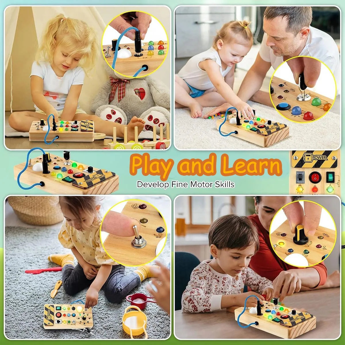 Montessori Busy Board Sensory Wooden with LED Light Switch Control Board at $24.97 only from Truemartin