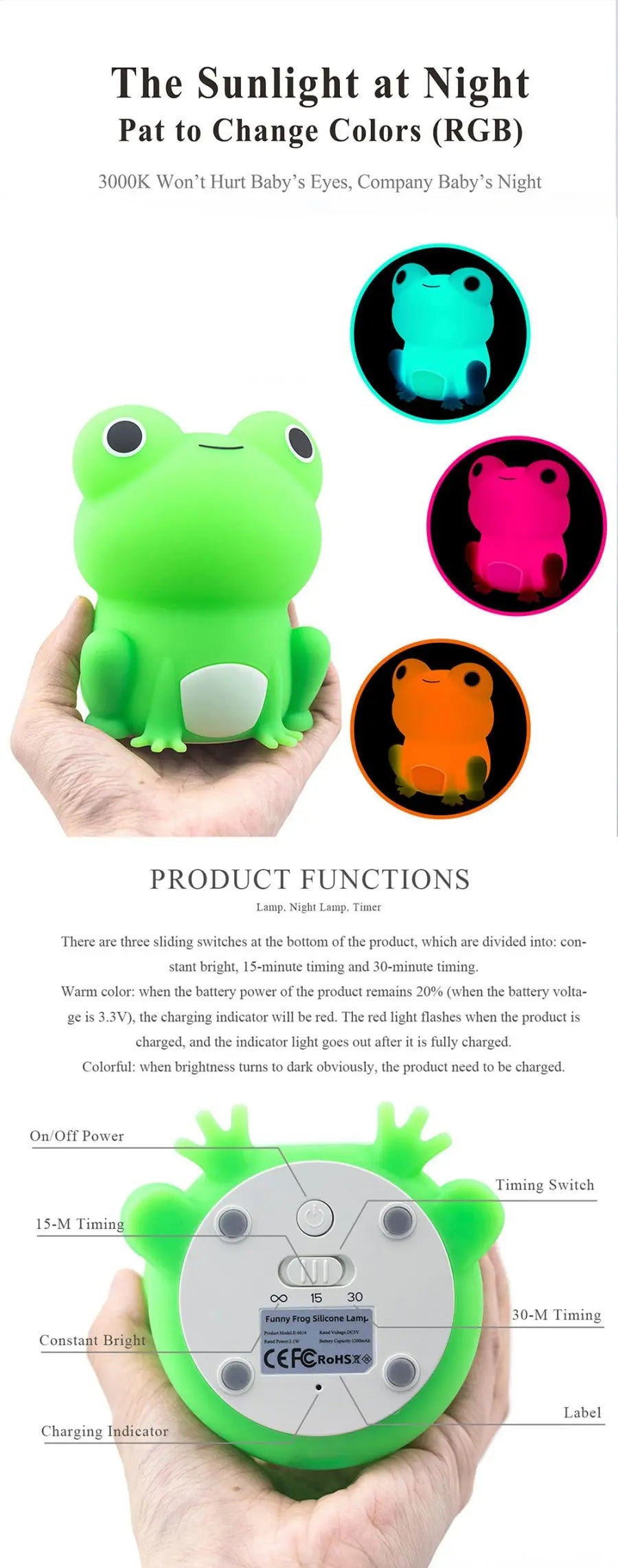 Frog Soft Silicone Sleeping Night Light Dimmable Timer Rechargeable Colorful Light at $19.96 from Truemartin