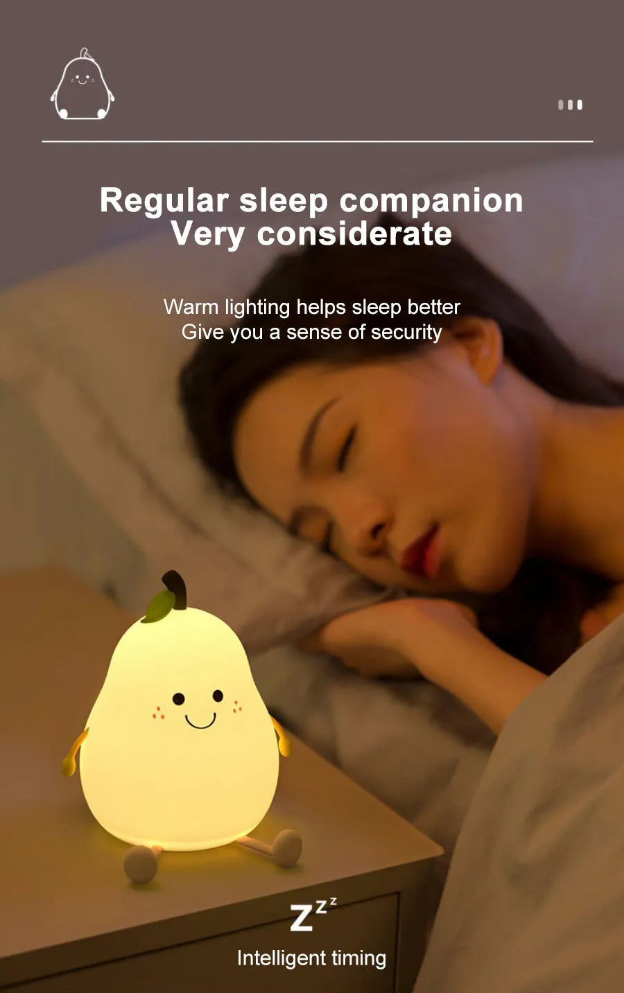 LED Pear Fruit Silicone Night Light 7 Colors Dimming Touch USB Rechargeable Lamp at $24.97 only from Truemartin