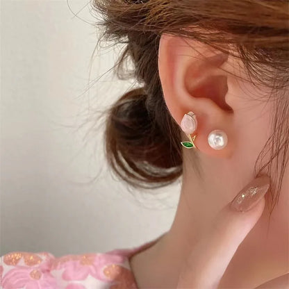 Pearl Tulip Flower Stud Earrings at $7.97 from Truemartin