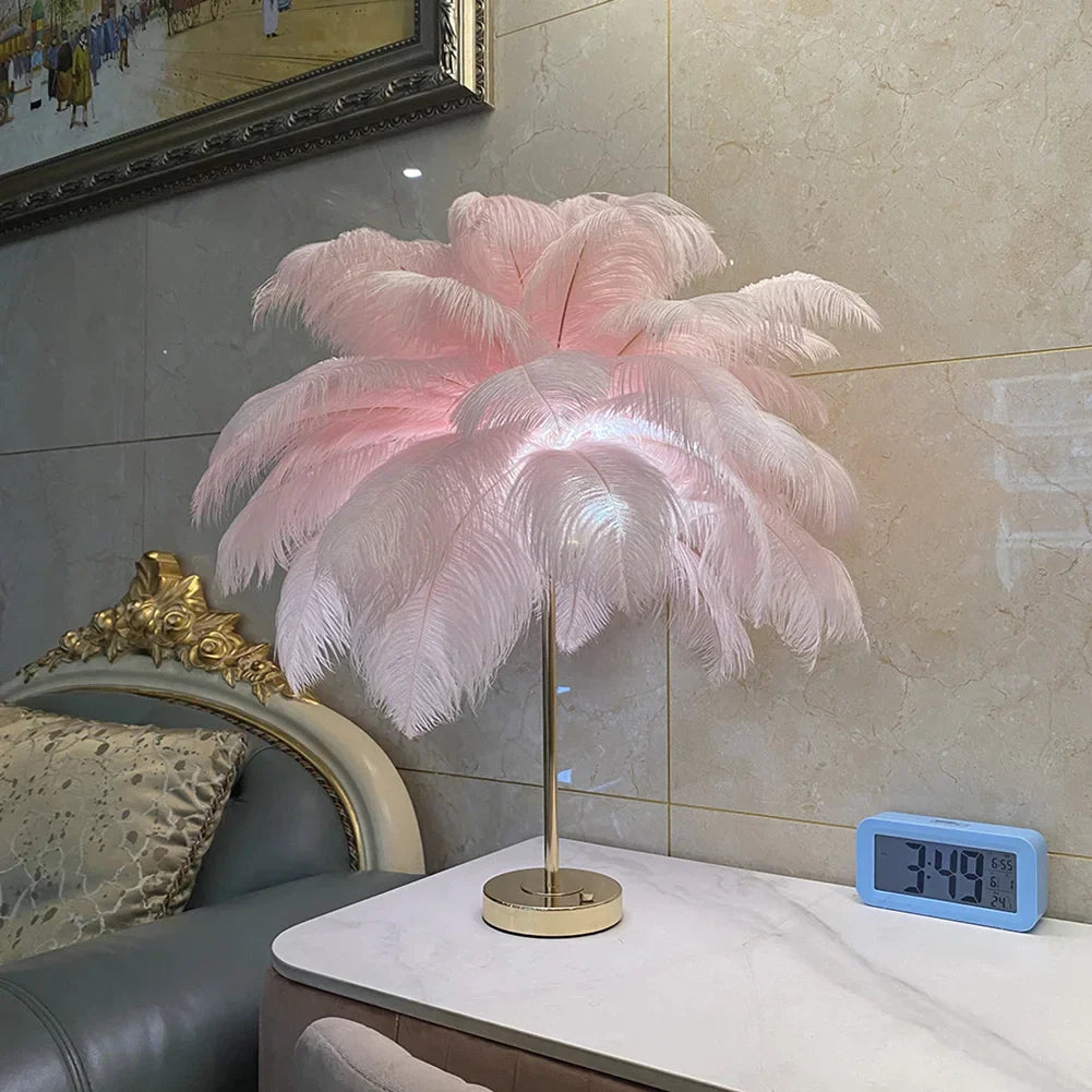 Feather Lamp For Wedding Bedroom Decoration LED Desk Lamp With Feathers USB Power/Rechargeable