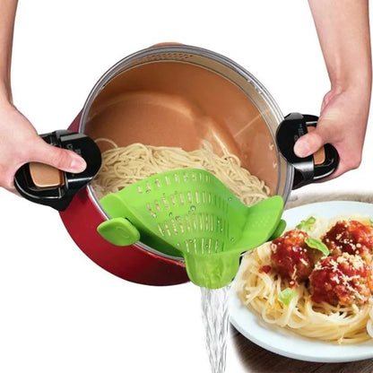 Universal Silicone Clip on Pan Pot Strainer Anti Spill Pasta Pot Strainer Food Grade Fruit Colander for Pasta Fruit Vegetable