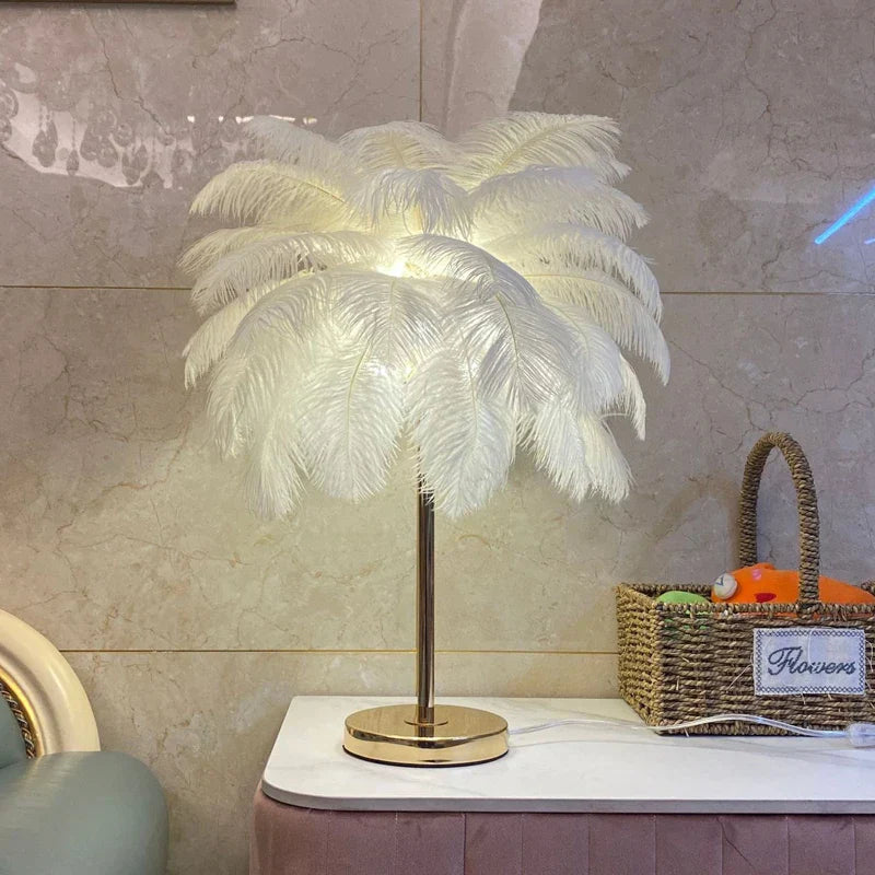 Feather Lamp For Wedding Bedroom Decoration LED Desk Lamp With Feathers USB Power/Rechargeable