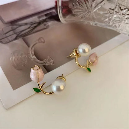 Pearl Tulip Flower Stud Earrings at $7.97 from Truemartin