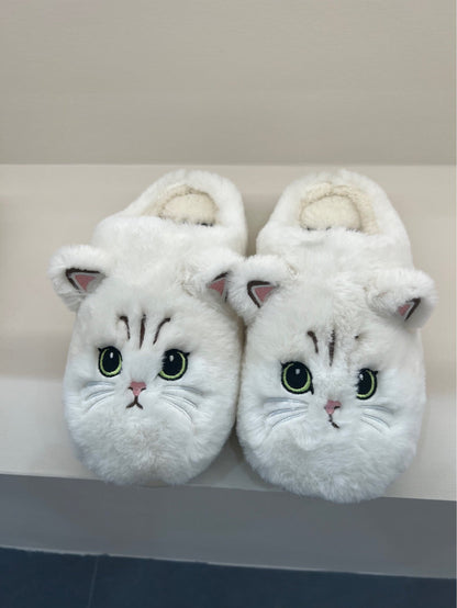 Unisex New Cotton Slippers Cute Cat face Fluffy Fur Slippers at $29.99 from Truemartin