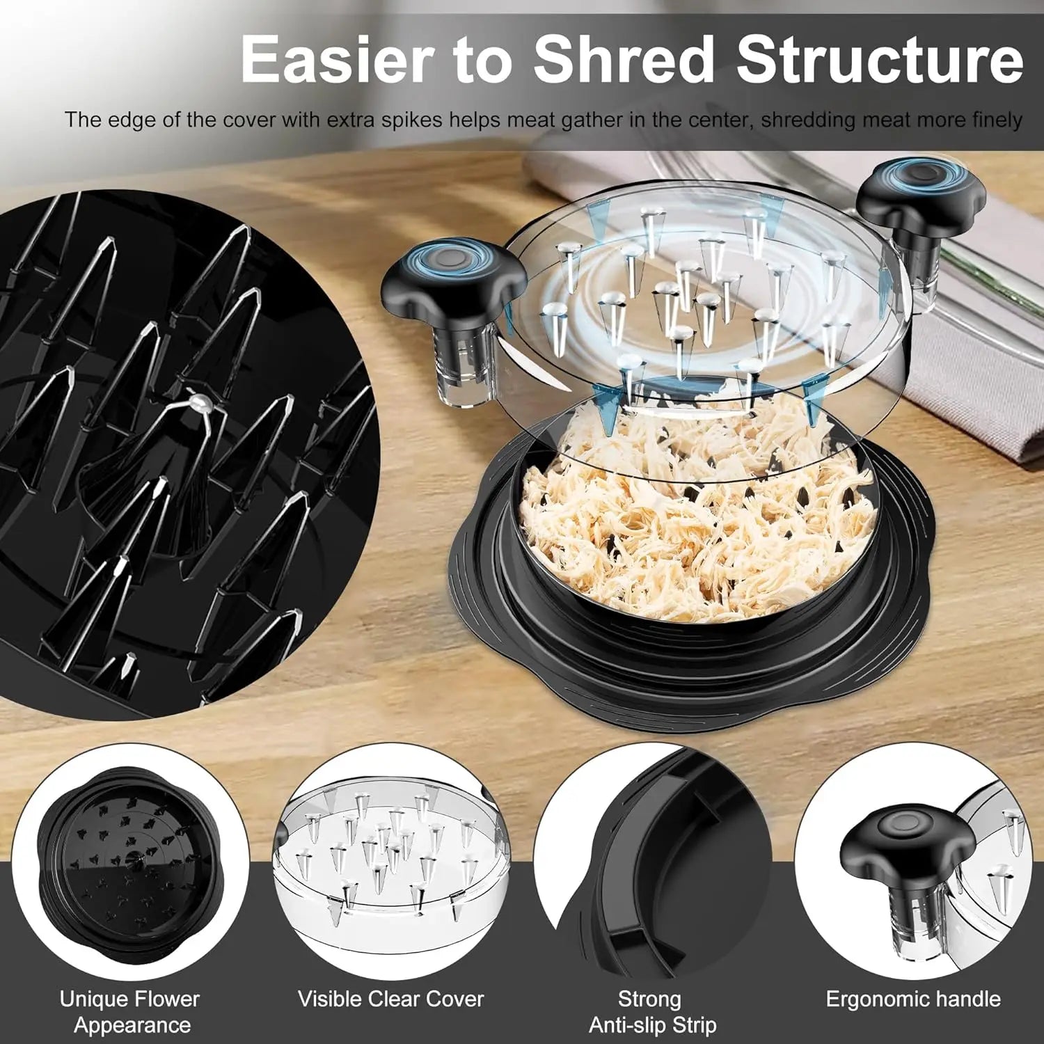 Chicken Shredder with Clear Lid Efficient Non-Slip Meat Shredder at $19.97 from Truemartin