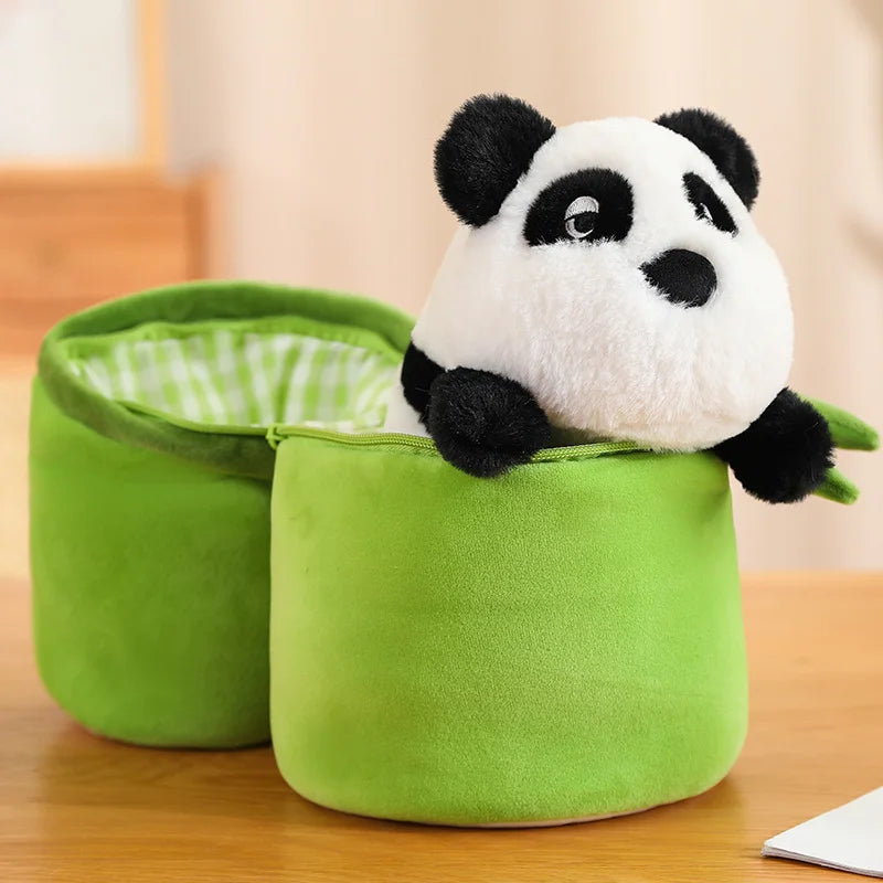  Cute Bamboo Tube Panda Plush Kawaii Tearful Panda Stuffed Animal Plushie Super Soft Hugging Pillow