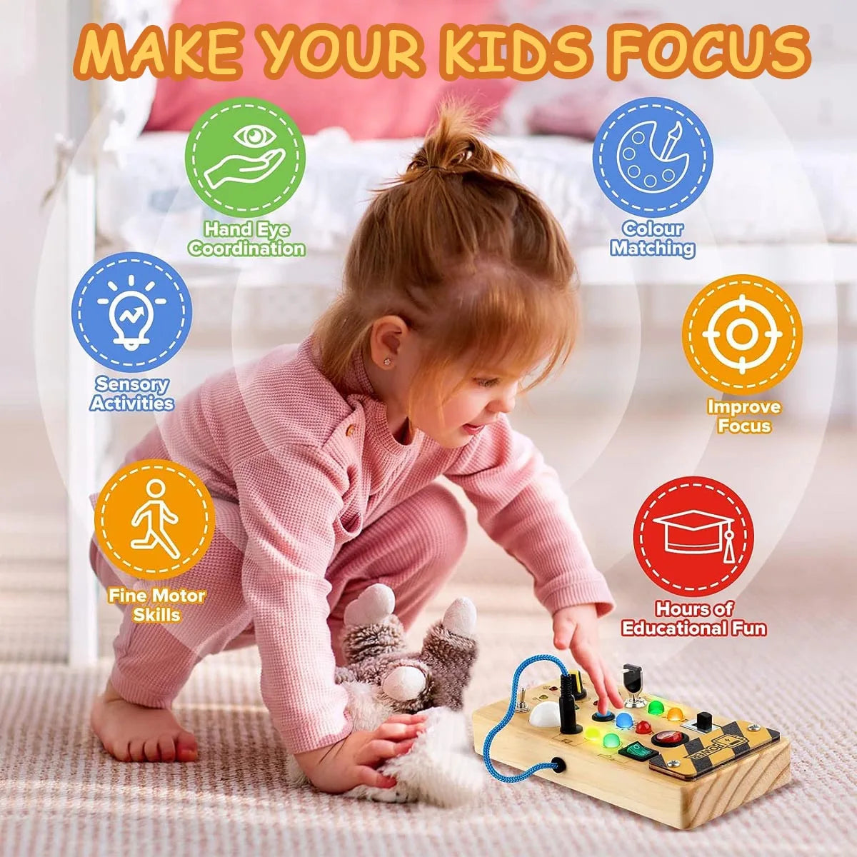 Montessori Busy Board Sensory Wooden with LED Light Switch Control Board at $24.97 only from Truemartin