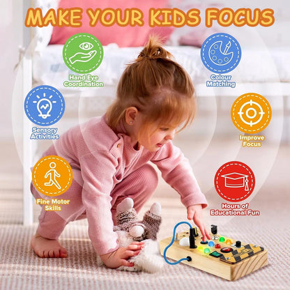 Montessori Busy Board Sensory Wooden with LED Light Switch Control Board at $24.97 only from Truemartin